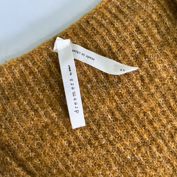 Oversized Tunic Sweater Dress Mustard Deep V-Neck Slouchy Boho - Picture 3 of 12